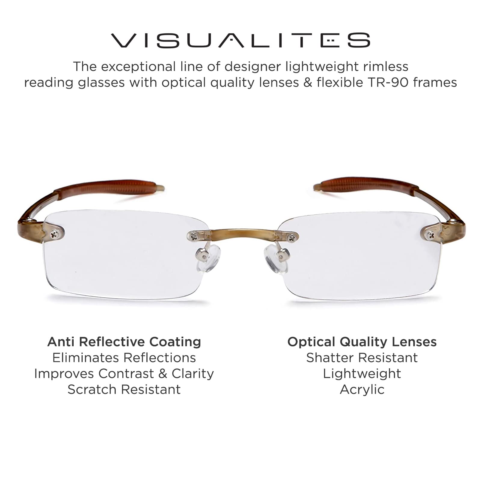 Lightweight Rimless Reading Glasses for Men and Women - VIS 1 Model - Comfortable Blue Light Blocking Readers for Office, Reading & Computer Work