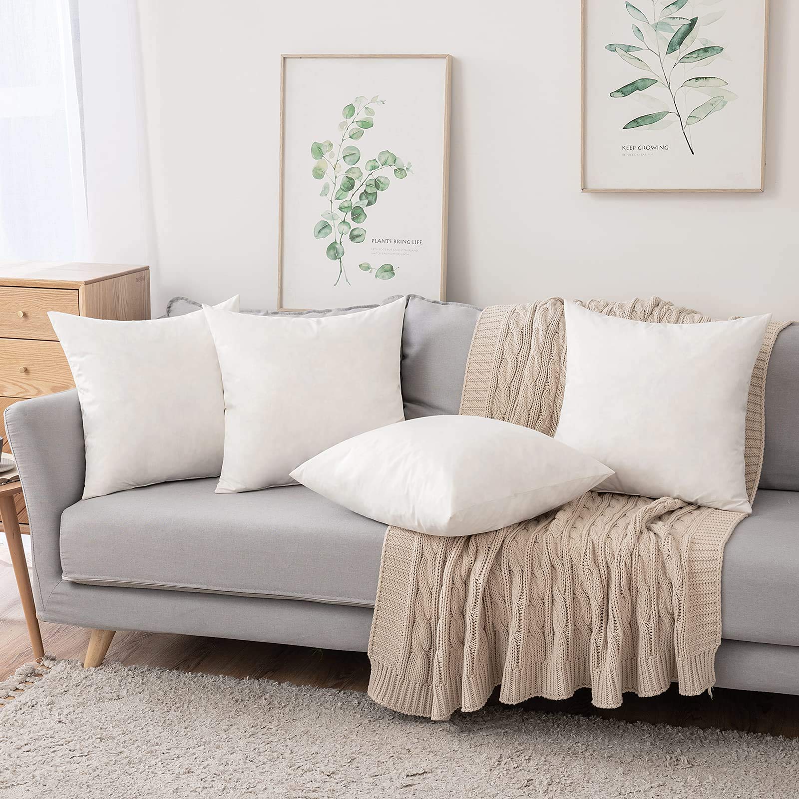 MIULEE Set of 2 20x20 Inch Down Feather Throw Pillow Inserts - Soft Cotton Square Decorative Cushions for Sofa, Couch & Living Room - Perfect for Home Decor, Cozy Reading Nook and Bedroom Accent