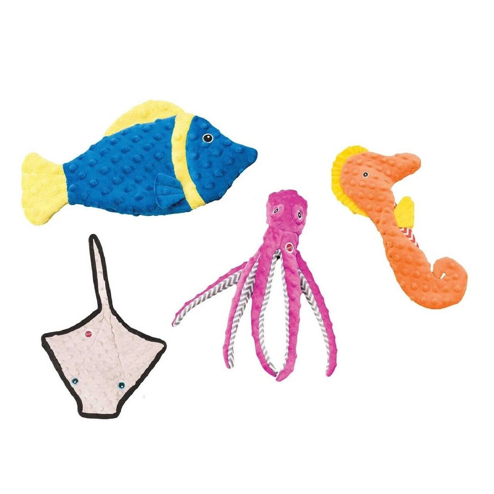 MPP Skinneeez Ocean Dog Toys - Soft Plush Stingray, Seahorse & Octopus Set (4 Pack) for Chewing, Fetch & Cuddling | Great for Water Play & Beach Trips