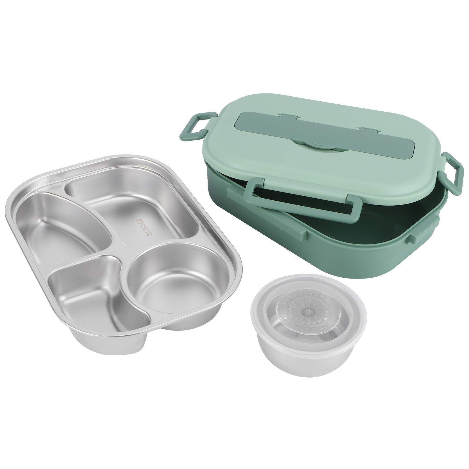 304 Stainless Steel Bento Box with 4 Compartments & Built-in Utensil Set - Eco-Friendly Lunch Container for Adults & Students - Perfect for Office, School, Picnics & Meal Prep