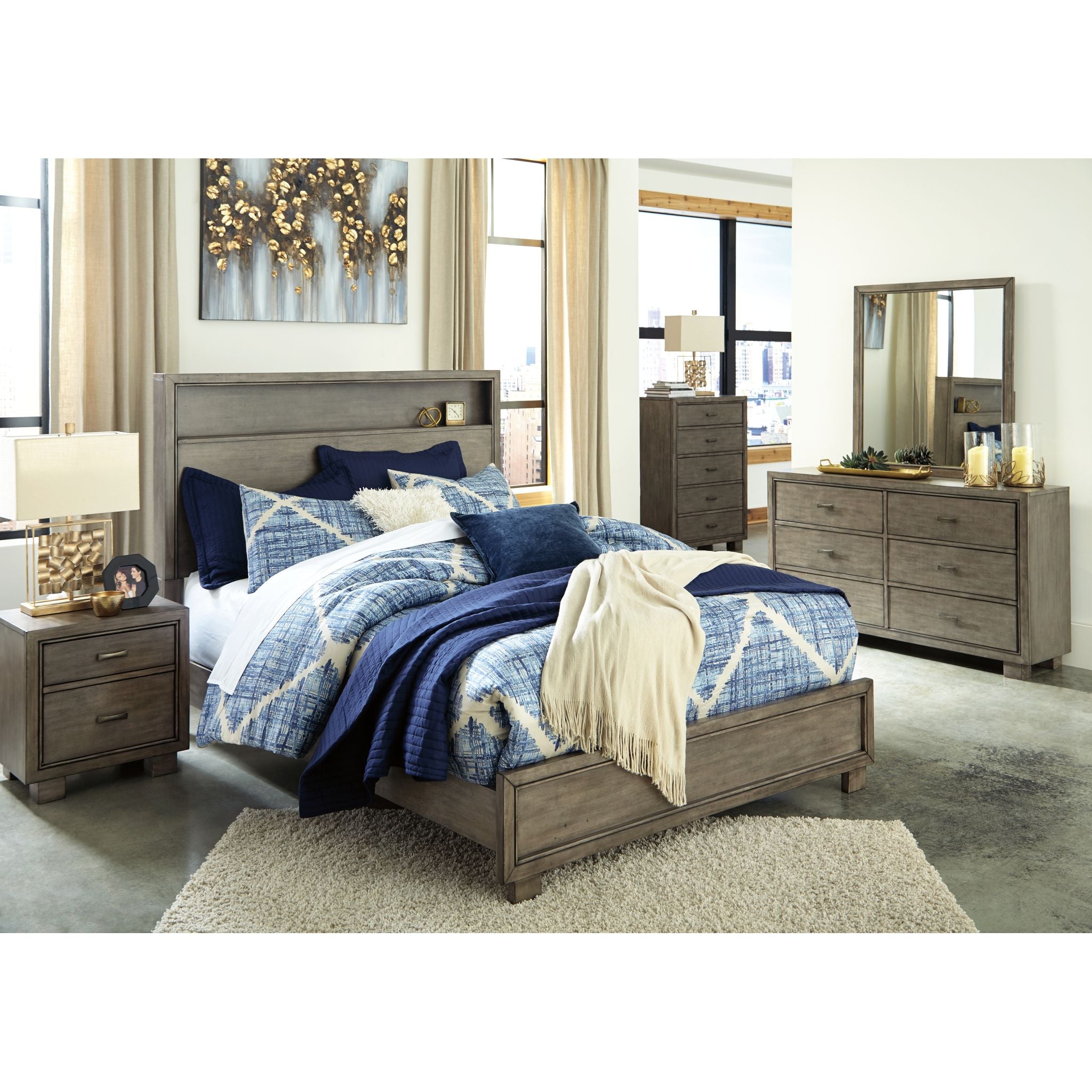 Arnett 6-Drawer Dresser with Mirror - Modern Gray Bedroom Furniture for Home Organization & Storage