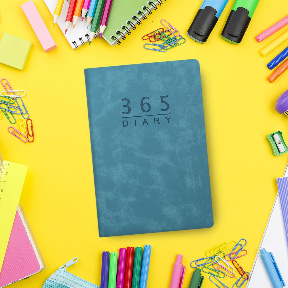 2025 Daily Planner - A5 Leather Journal Notebook with 365 Days Calendar, Tabs & Monthly Pages | Jan-Dec 2025 Appointment Book for Business, School & Personal Use | Perfect Work Planner & Gift Idea (Blue)