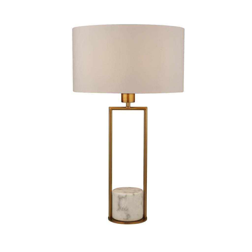 Elegant Claire Gold & White Marble Table Lamp with White Drum Shade - Modern Home Office Bedroom Nightstand Lighting Decor for Living Room, Study, or Guest Room