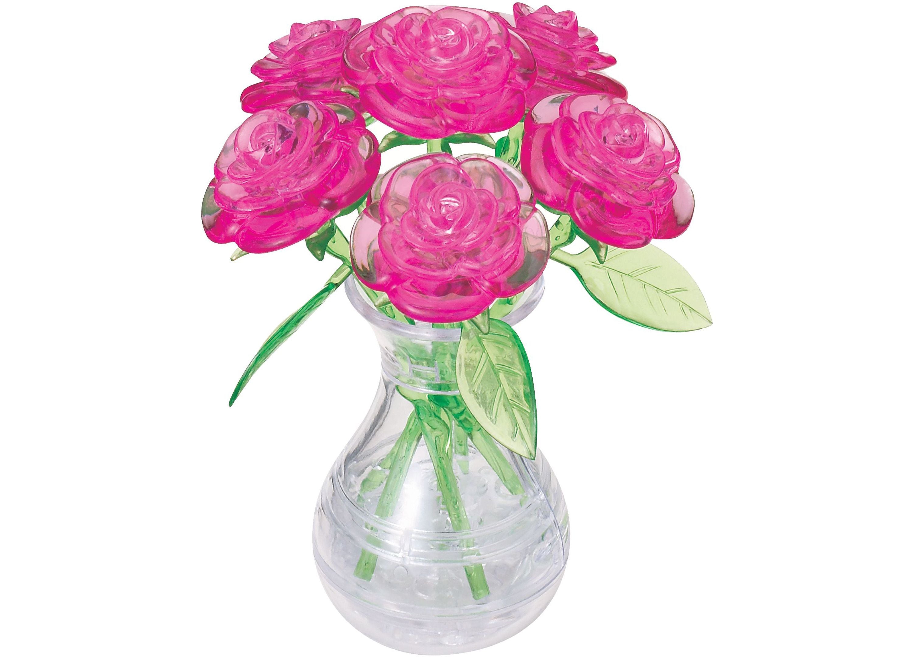 BePuzzled 3D Crystal Puzzle - Playful Pink Roses in Vase, 47-Piece Brain Teaser for Adults & Teens | Perfect for Home Decor, Gift Giving & Stress Relief