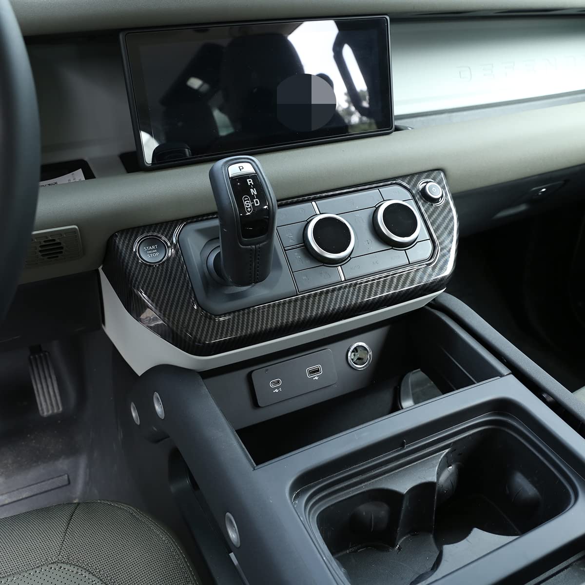 Land Rover Defender 90 110 2020-2022 Center Control AC Mode Button Frame - Carbon Fiber Gear Shift Head Cover Car Accessory - Perfect for Off-Roading & Daily Driving Comfort