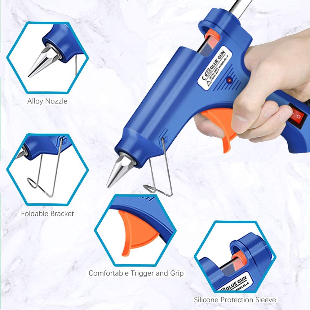 TOPIND 20W Mini Hot Glue Gun Kit with 30 Glue Sticks - Fast Heating Blue Glue Gun for DIY Crafts, Home Repairs & Holiday Decorations | Perfect for Scrapbooking, Woodworking, and School Projects