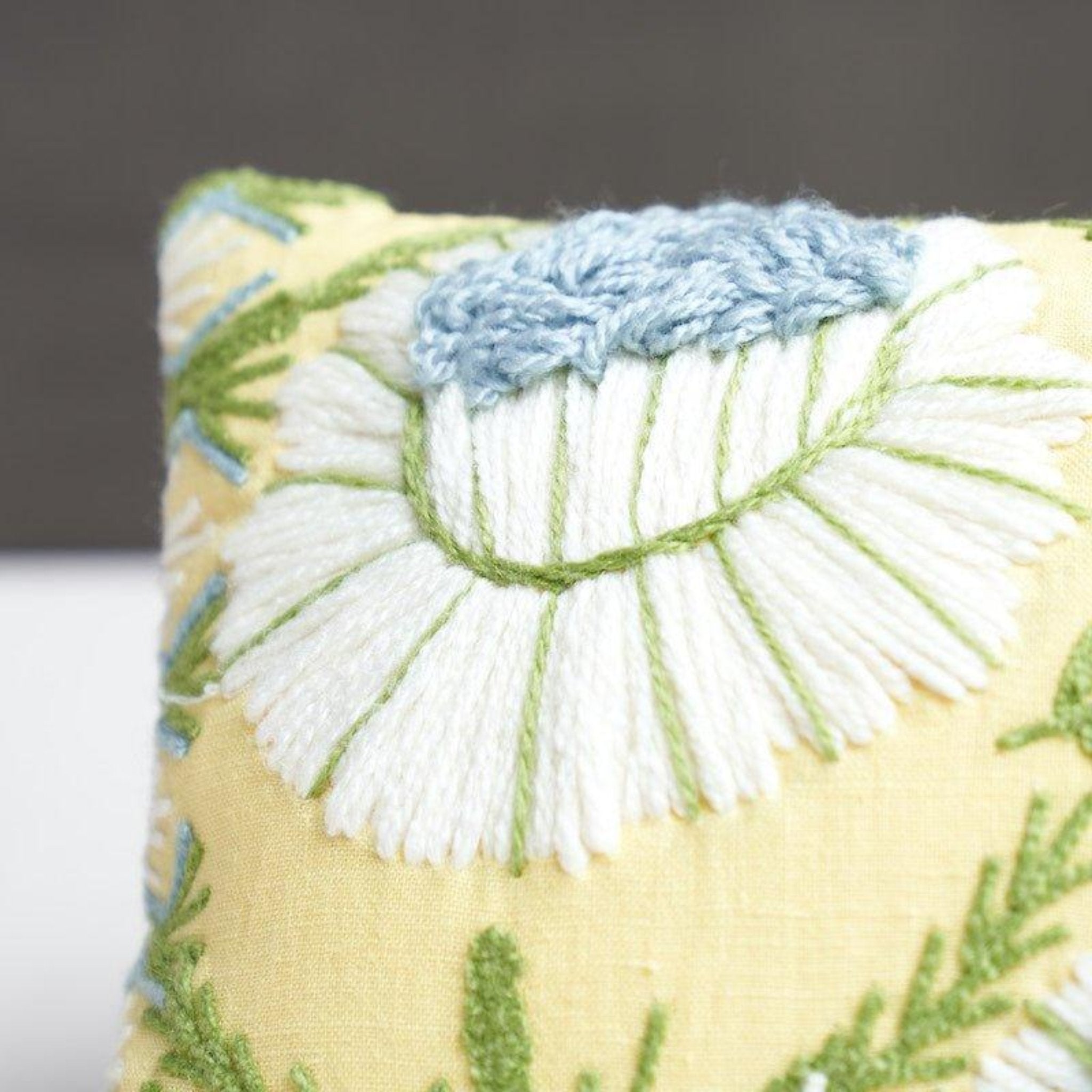 Buttercup Yellow Marguerite Floral Embroidered Lumbar Throw Pillow - Decorative Cushion for Sofa, Bed & Home Decor - Perfect for Living Room, Bedroom & Nursery Accents