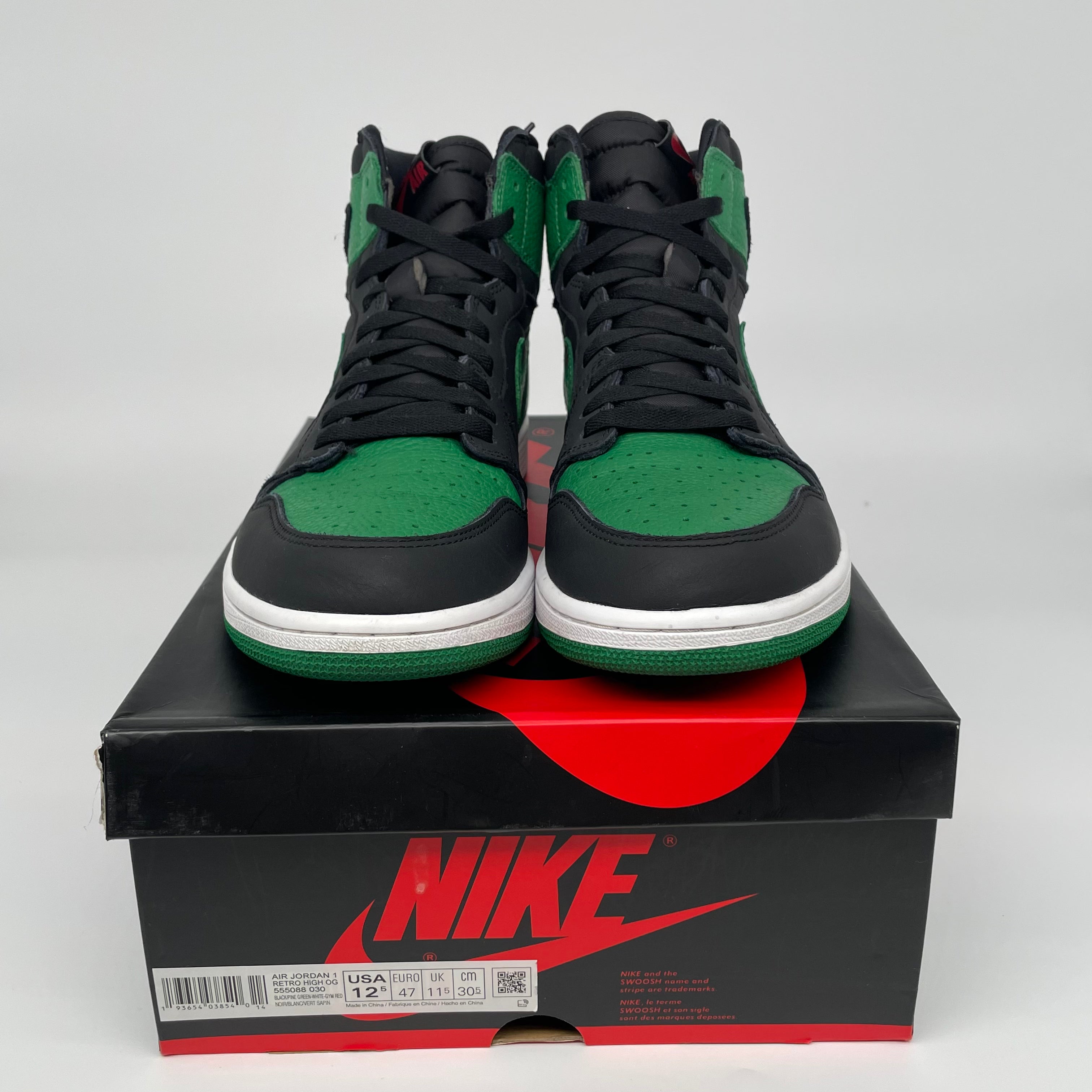 AIR JORDAN 1 PINE GREEN 2.0 Sneakers - Men's Size 12.5 (555088-030) - Retro High OG Basketball Shoes for Streetwear & Casual Outfits
