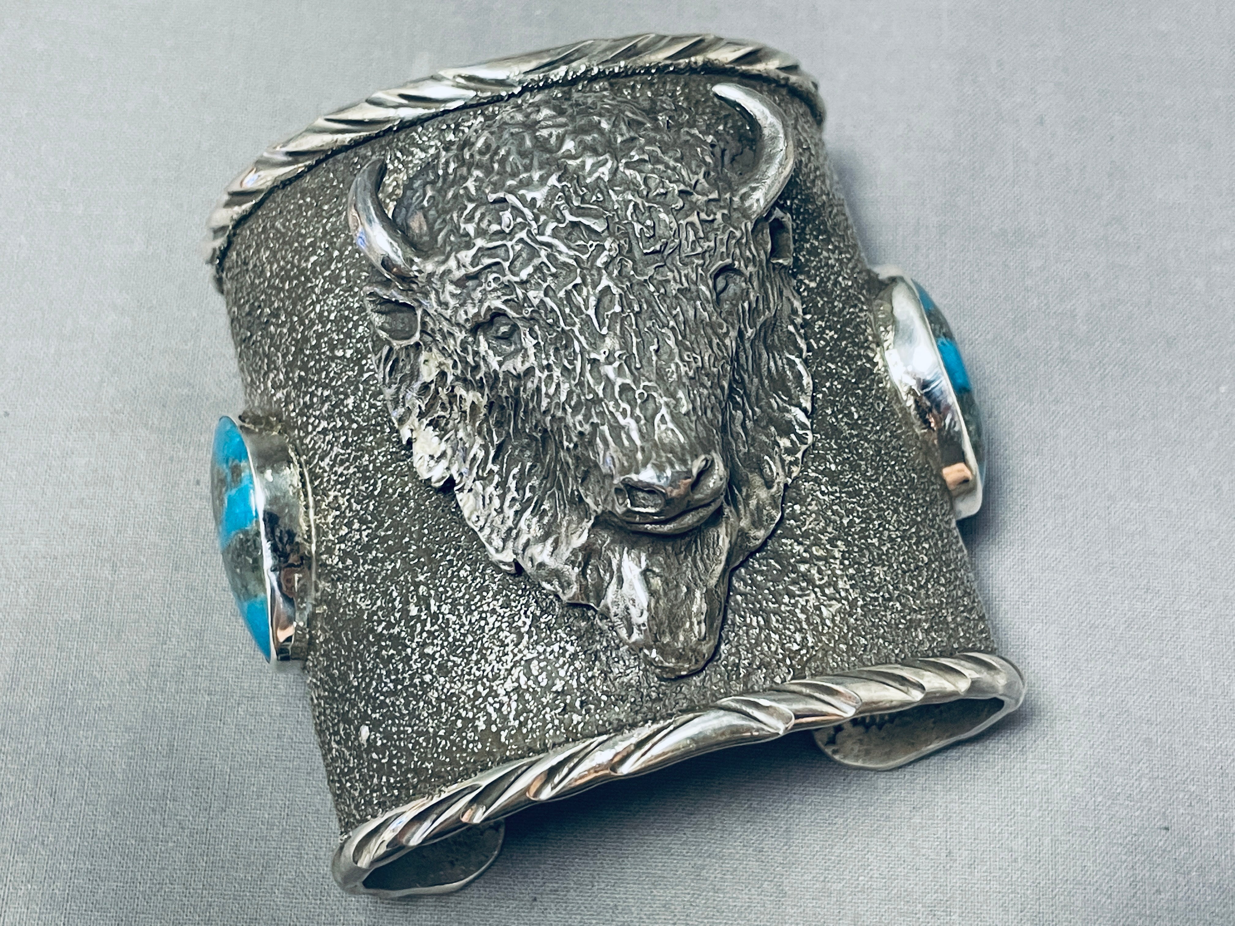 176 Gram Bison Native American Turquoise Sterling Silver Wide Cuff Bracelet - Handmade Jewelry for Women, Boho Chic Accessories, Gift for Her, Perfect for Festivals & Special Occasions