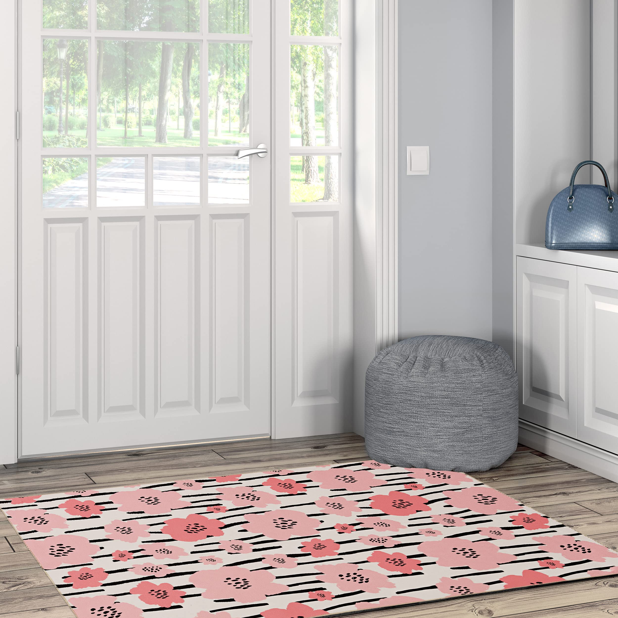 Minley Washable Rug 3' x 5' - Ivory & Pink Soft Accent Carpet for Living Room, Bedroom, Nursery | Stain-Resistant & Machine Washable Indoor Area Rug