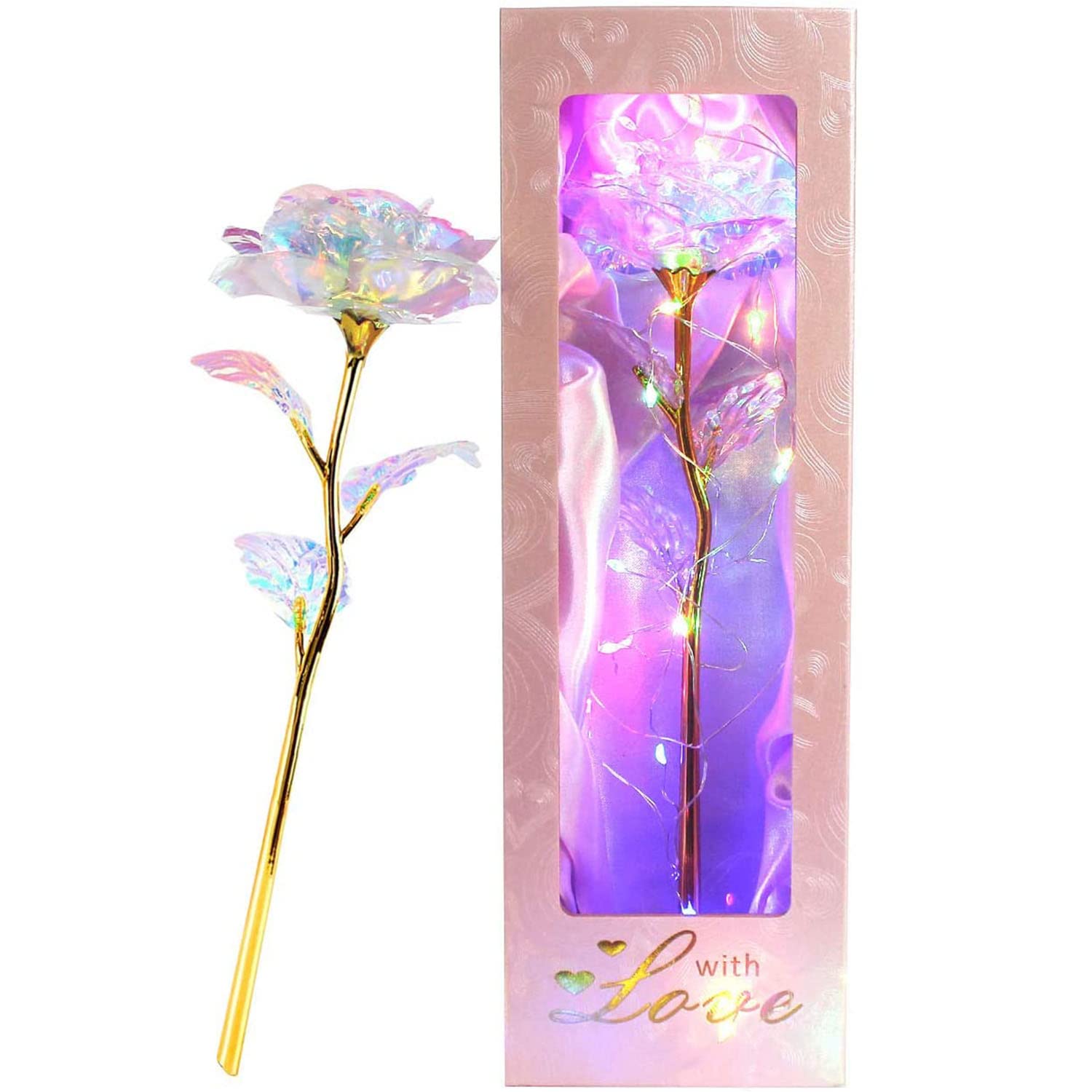 24K Gold Foil Rose with LED Light - Elegant Galaxy Rose Gift for Women, Mothers Day, Valentines Day, Birthday, Anniversary & Christmas - Perfect for Romantic Decor, Home Centerpiece & Special Occasion Gifts