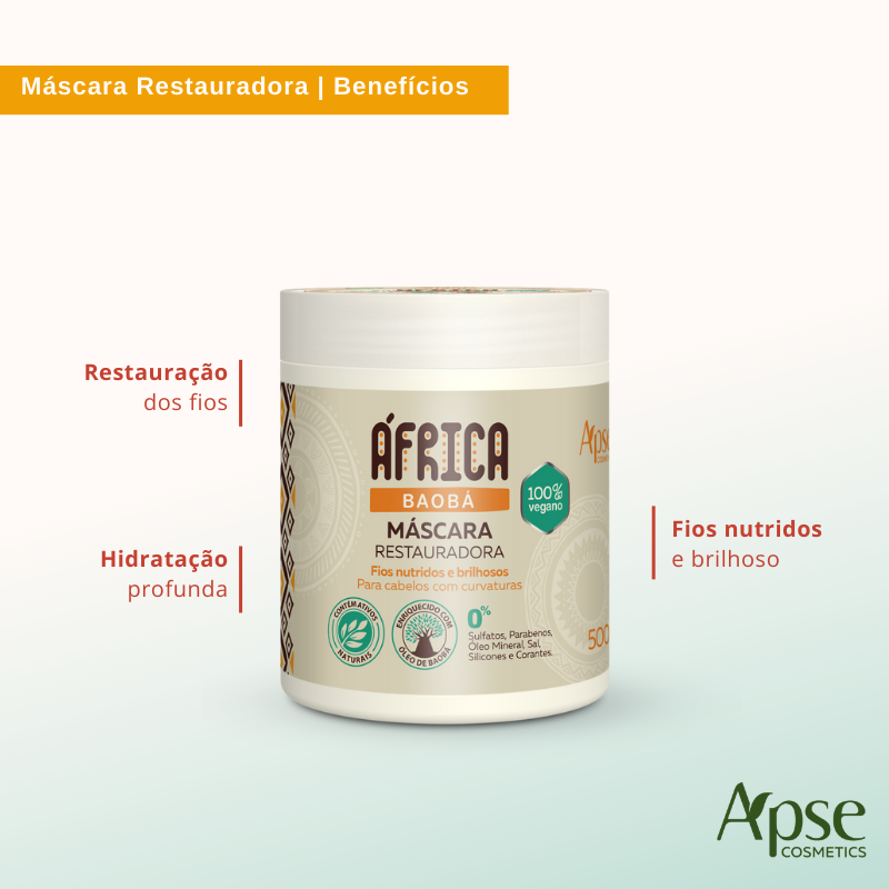 Apse Cosmetics Africa Baobab Restorative Hair Mask 17.6 oz - Deep Conditioning Treatment for Dry, Damaged Hair | Salon-Quality Hair Care at Home
