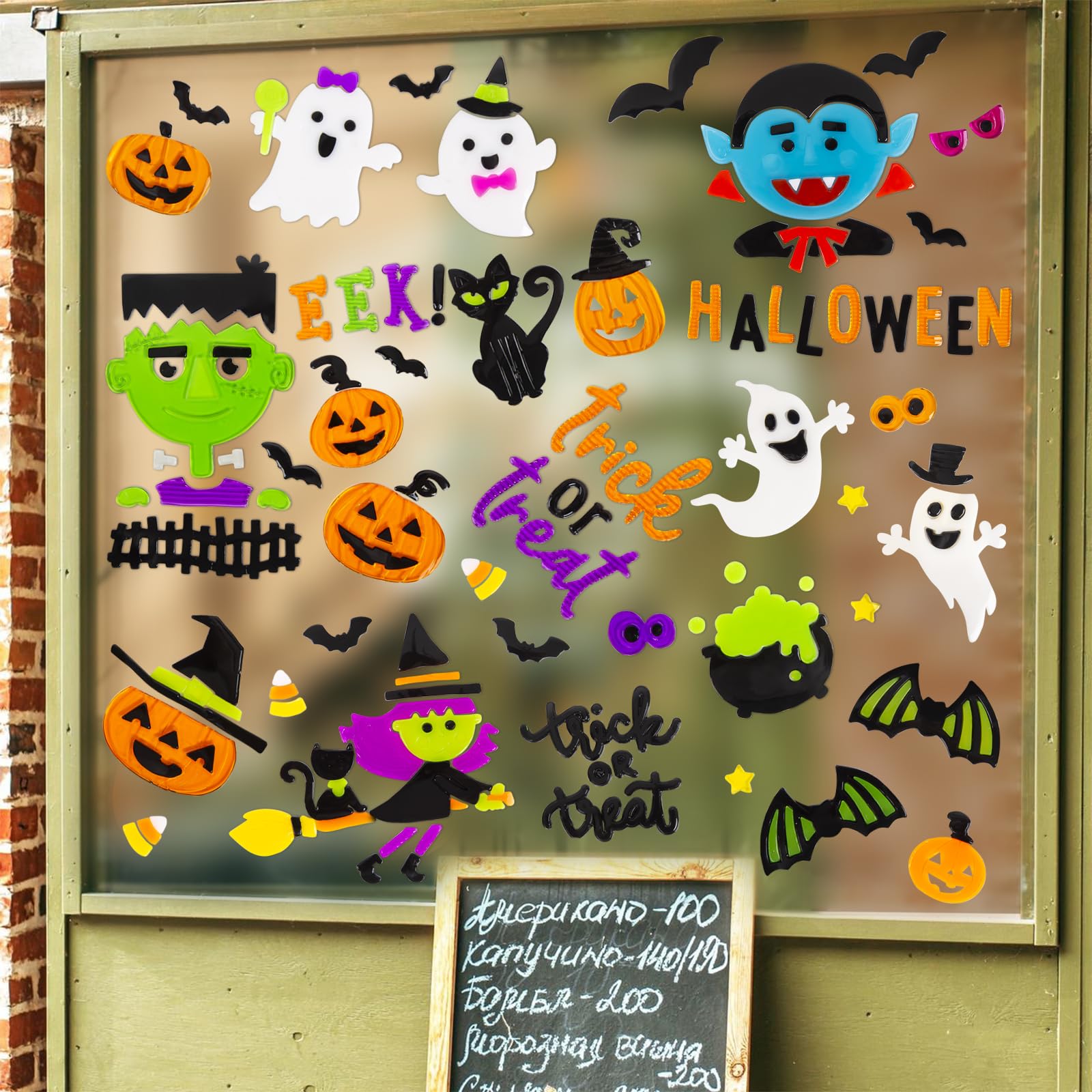 Halloween Window Clings Gel Stickers - Vampire, Zombie, Witch, Ghost, Black Cat & Bat Decor for Home Party, Glass & Window Decoration - Perfect for Halloween Party, Haunted House & Spooky Home Decor
