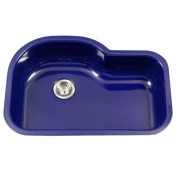 Hamat CER 3221S NB Undermount Offset Single Bowl Kitchen Sink - Navy Blue Enamel Steel for Modern Farmhouse & Small Kitchens | Durable & Easy to Clean