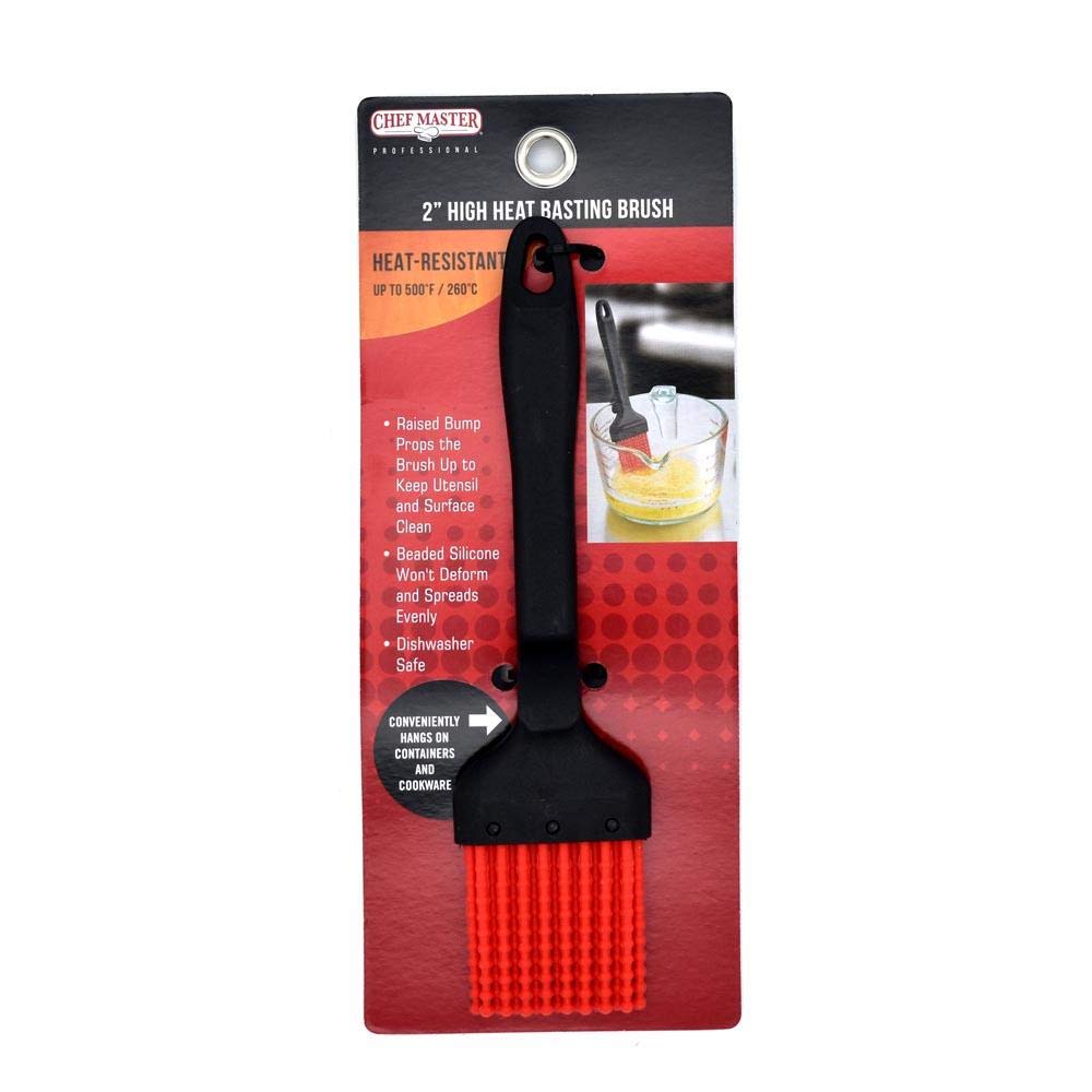 Chef Master 90248 2 Inch High Heat Resistant Silicone Basting Brush for Grilling, Baking, and BBQ - Non-Stick & Easy to Clean Kitchen Tool