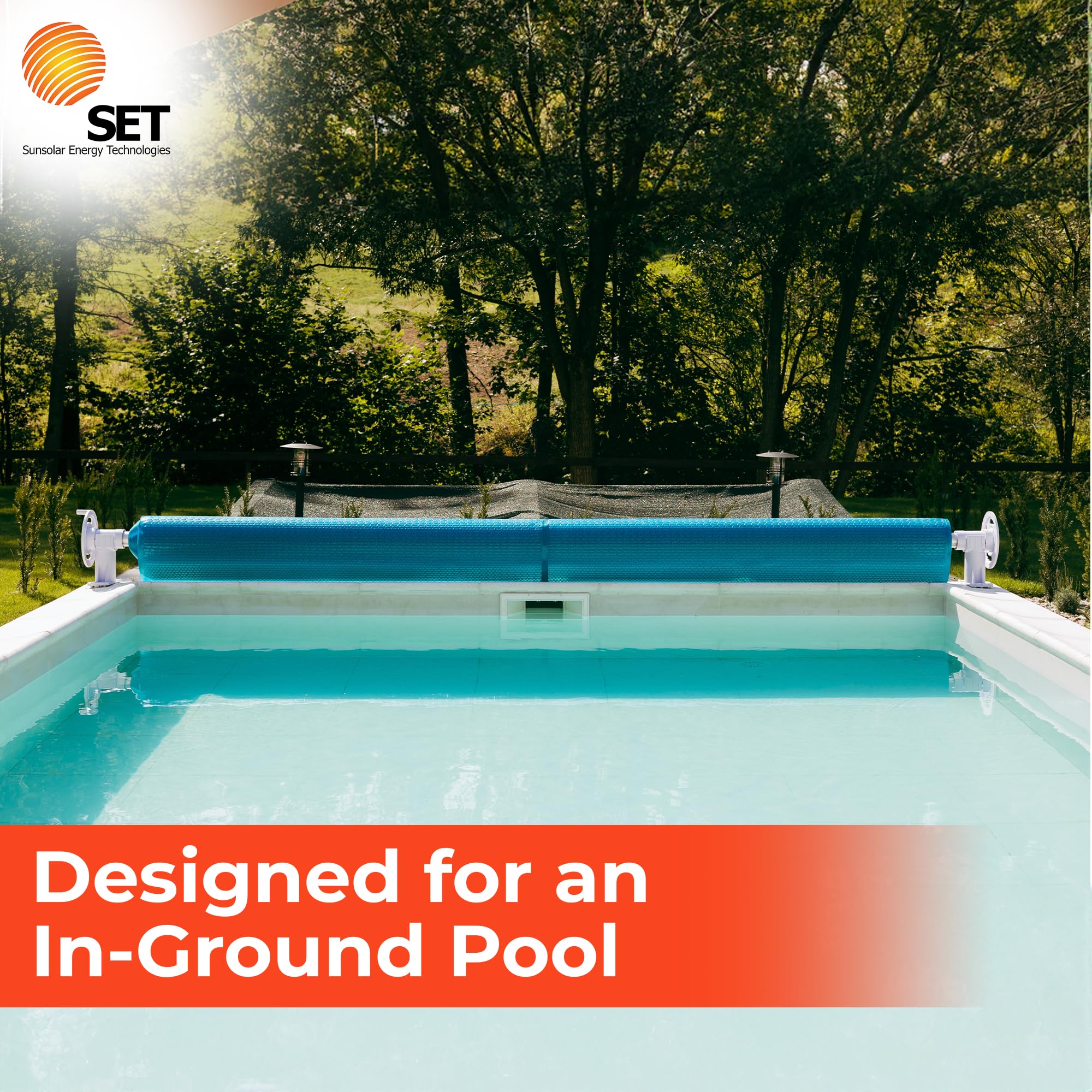 SunSolar Solar Cover Reel Kit for In-Ground Pools - Heavy Duty Plastic Wheel Cranks for Easy Pool Cover Rolling - Includes Straps & Clamps - Fits 3-Inch Pole (Pole Not Included) - Perfect for Backyard, Residential & Commercial Pool Maintenance