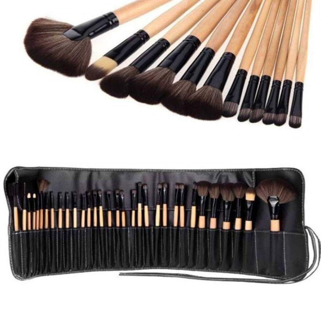 24pcs Professional Makeup Brush Set with Leather Pouch - Perfect for Travel & Home Use