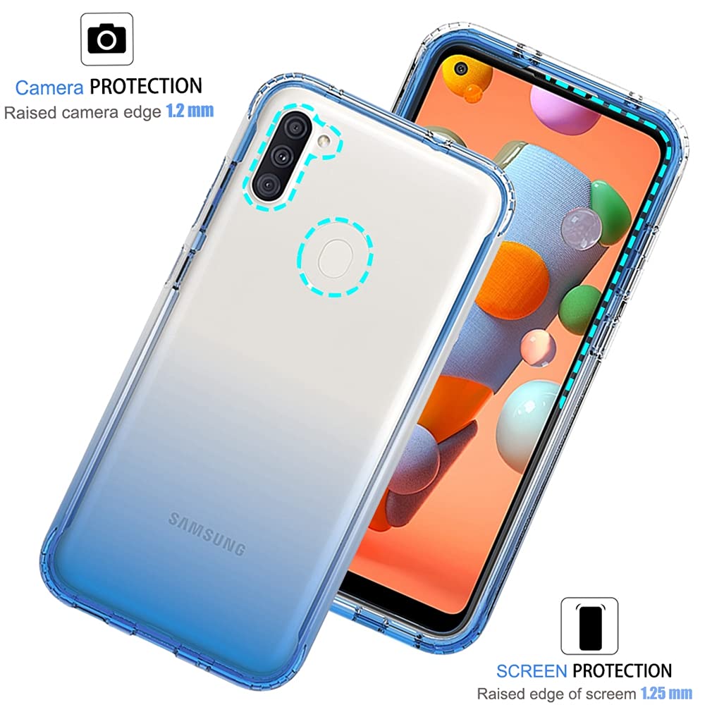 **Samsung Galaxy A11 Phone Case for Women - Clear Shockproof Full Body Protective Cover with Hard PC Shell & Soft TPU Bumper - Perfect for Everyday Use, Work, and Travel (Blue)**