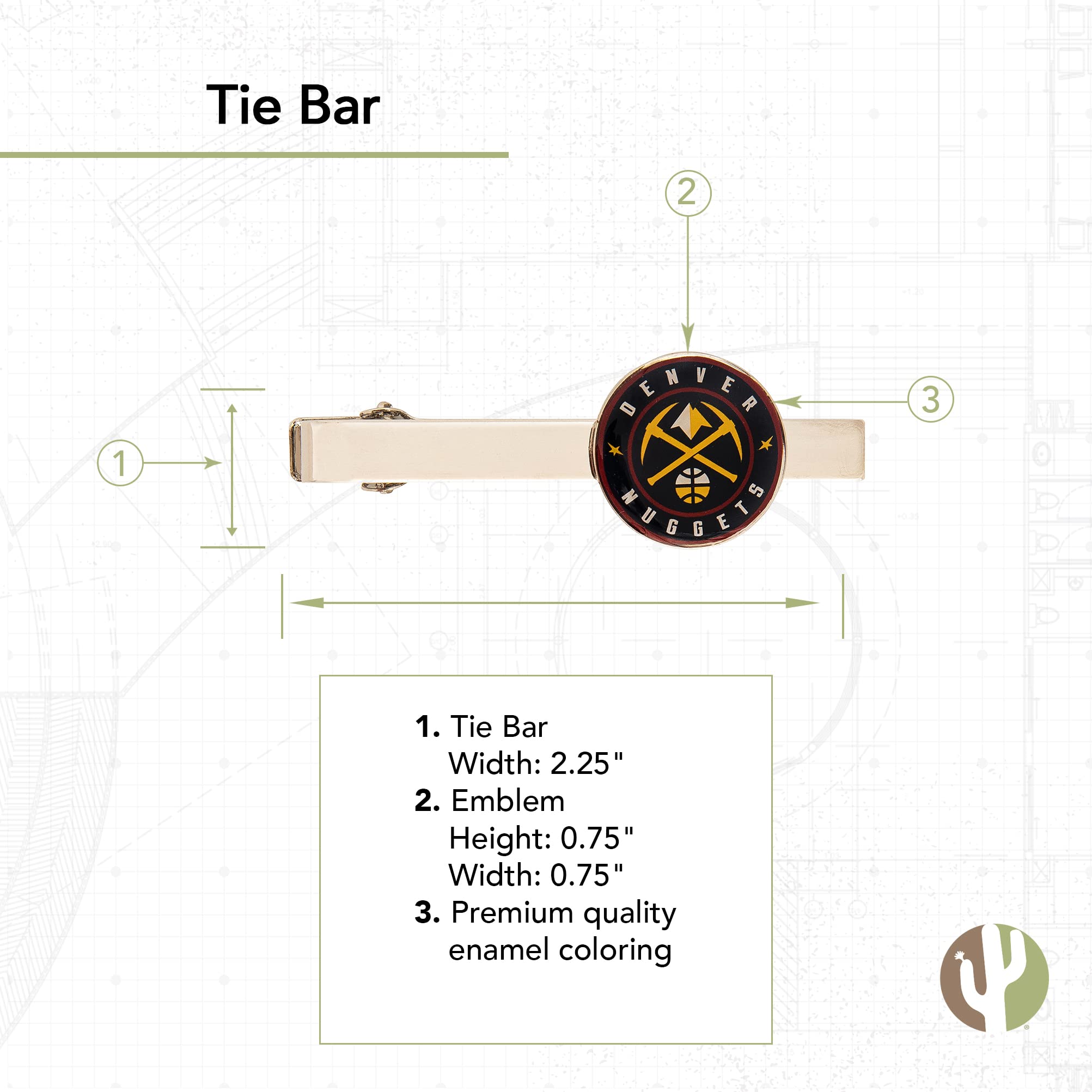 Denver Nuggets NBA Tie Bar - Cactus Design Basketball Tie Clip for Men - Perfect for Office, Weddings & Formal Events