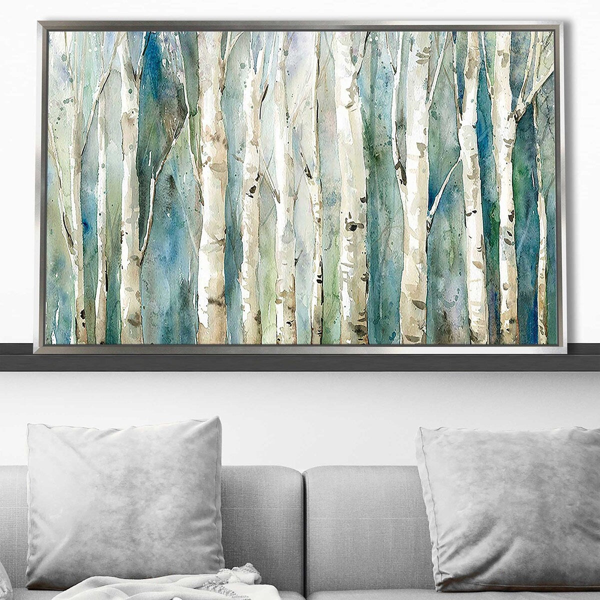 Birch River Walk Framed Canvas Wall Art - Nature Landscape Print for Living Room, Bedroom & Office Decor