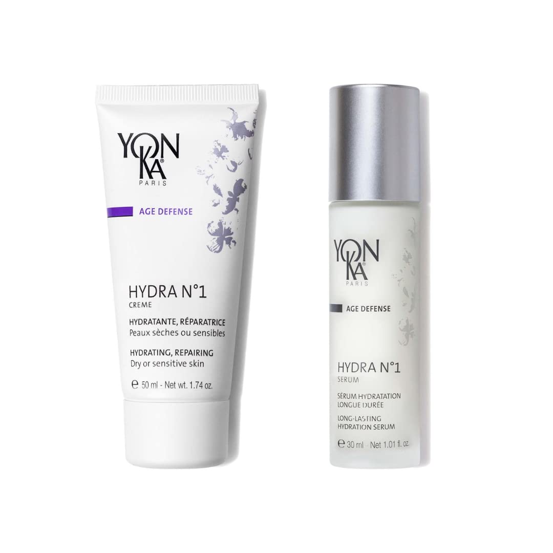 Yon-Ka Hydra No.1 Cream & Serum Set - Anti-Aging Face Moisturizer with Hyaluronic Acid & Aloe Vera - Intense Hydration for Dry & Mature Skin - Paraben-Free Skincare (50ml Cream + 30ml Serum) | Perfect for Nighttime Routine & Daily Hydration Boost