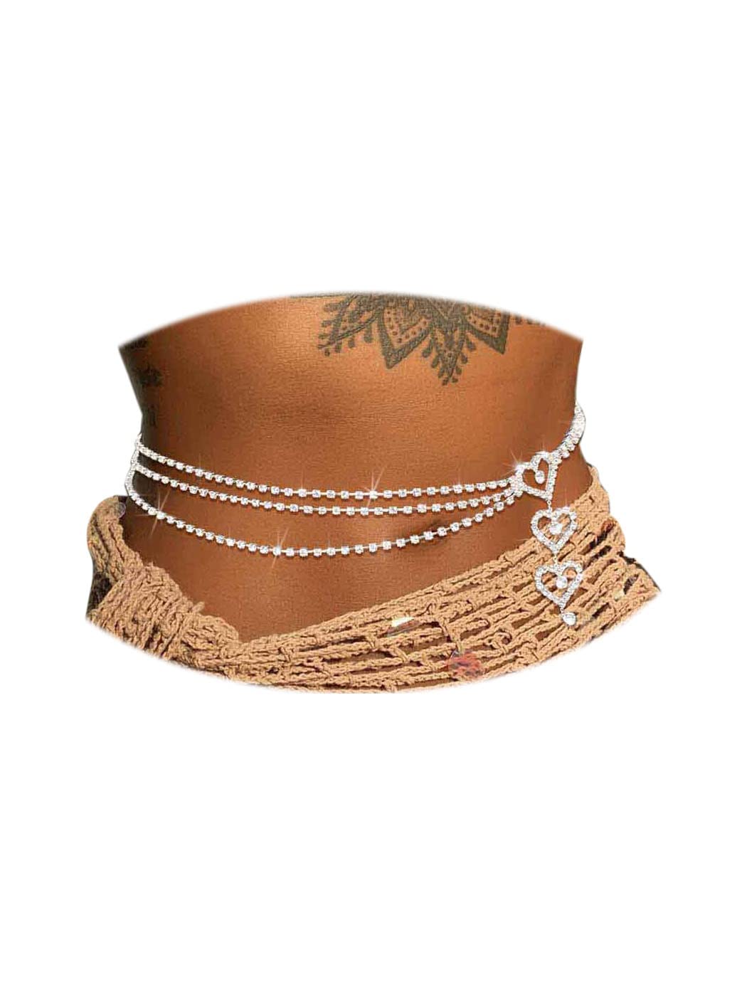 Silver Rhinestone Heart Belly Chain for Women - Elegant Body Jewelry for Parties, Beach & Festivals | Waist Belly Chain Body Jewelry