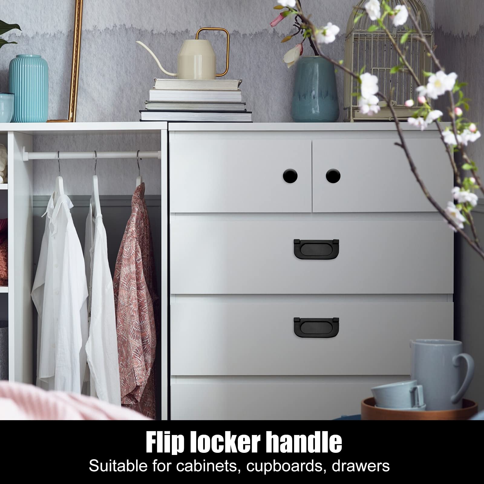 Black Cabinet Pull Handles - Flush Mount Drawer Pulls for Dresser, Wardrobe & Kitchen Cabinets - Durable Hardware for Home Improvement & Furniture Upgrade (Perfect for Bedroom, Bathroom & Office Storage)