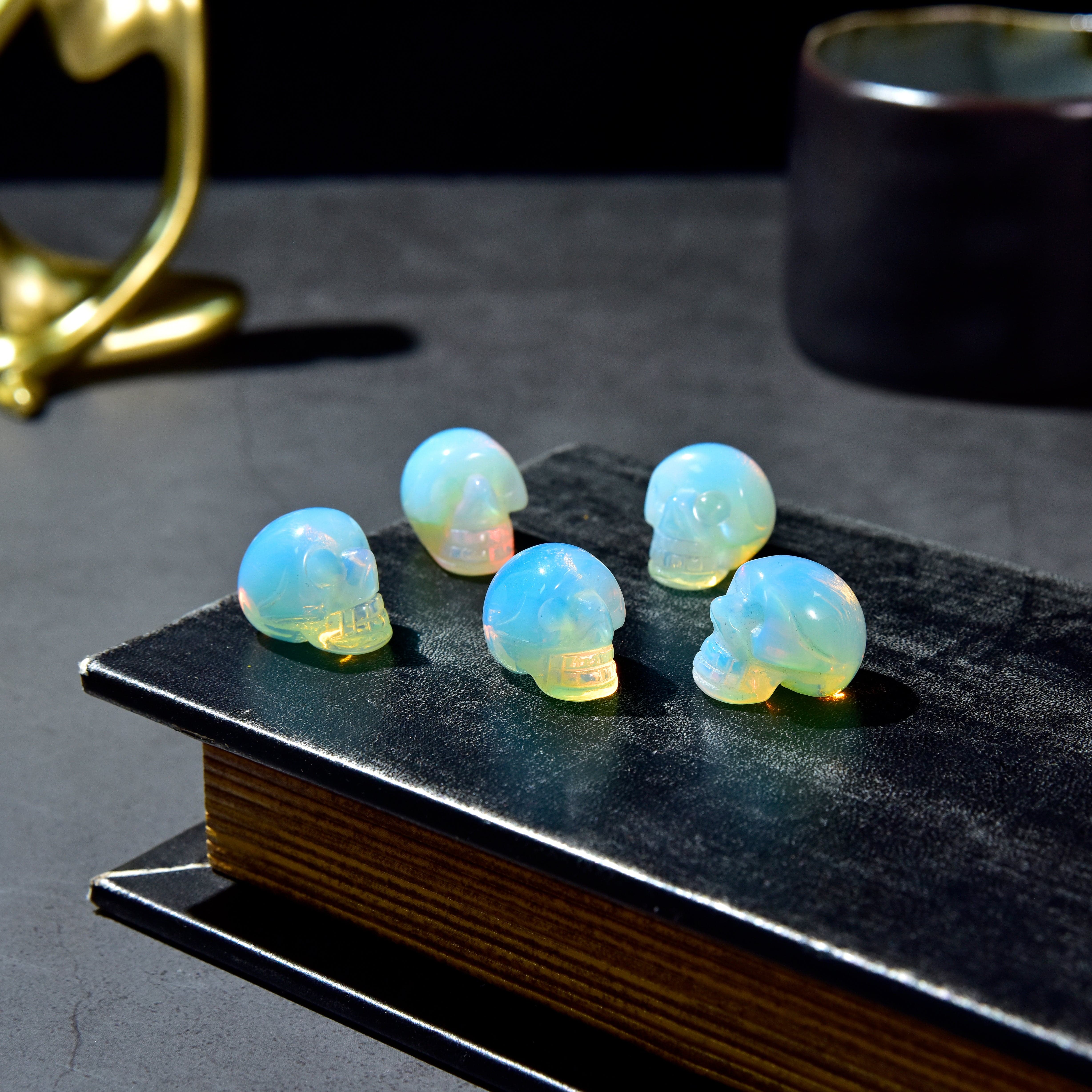 Opalite Moonstone Skull Gemstone Carving - Handmade Crystal Skull Sculpture for Meditation, Healing & Home Decor