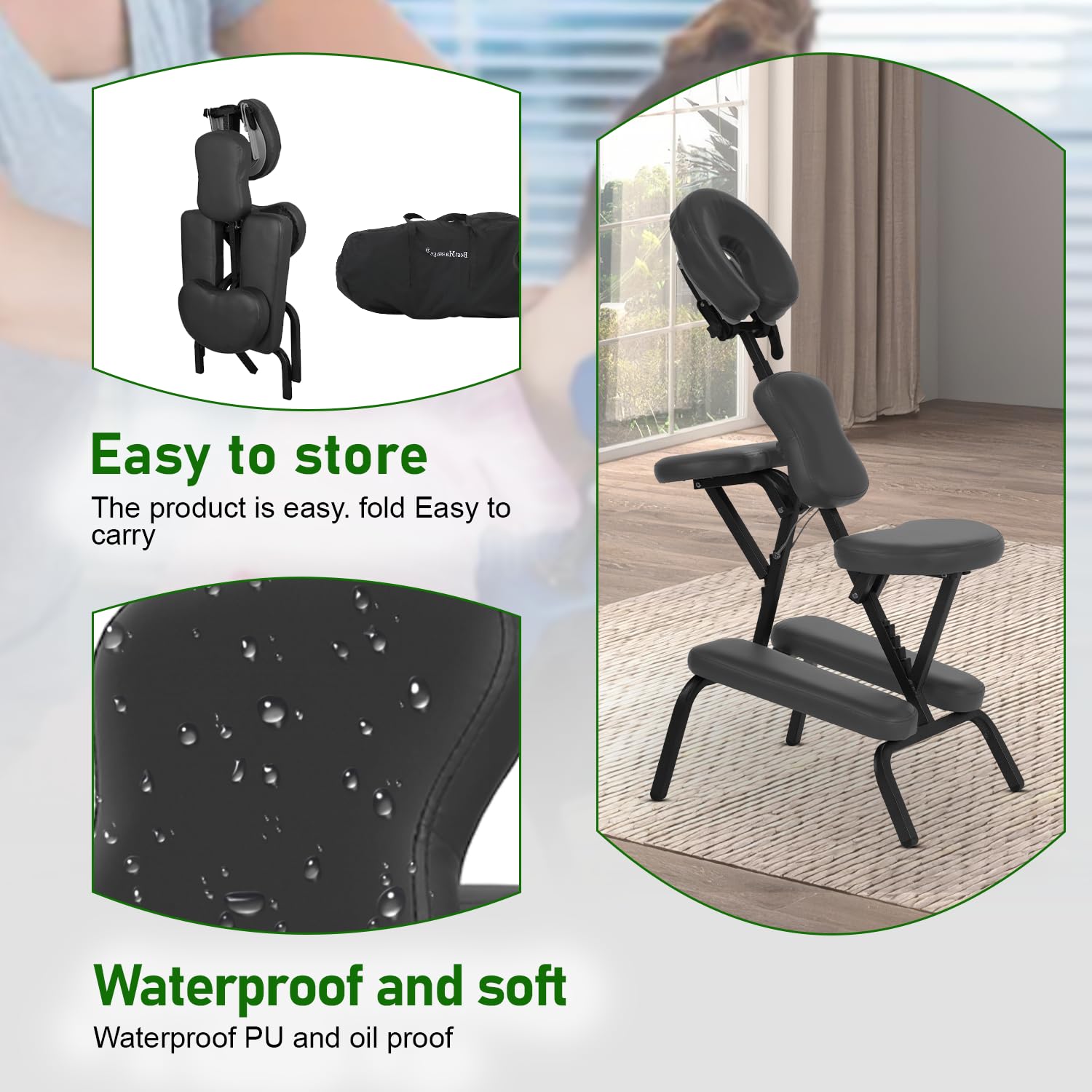 Portable Massage Chair for Tattoo & Spa - Foldable Adjustable Salon Chair with High Density Foam & Facial Brace - Black (Ideal for Tattoo Studios, Spas, Salons & Home Relaxation)