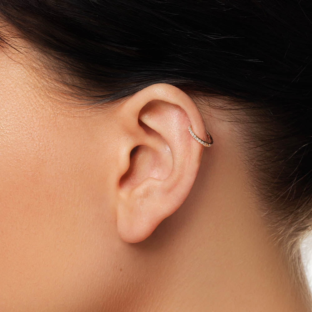 10k Rose Gold Diamond Helix Huggie Single Earring - Perfect for Cartilage Piercing, Everyday Wear & Special Occasions