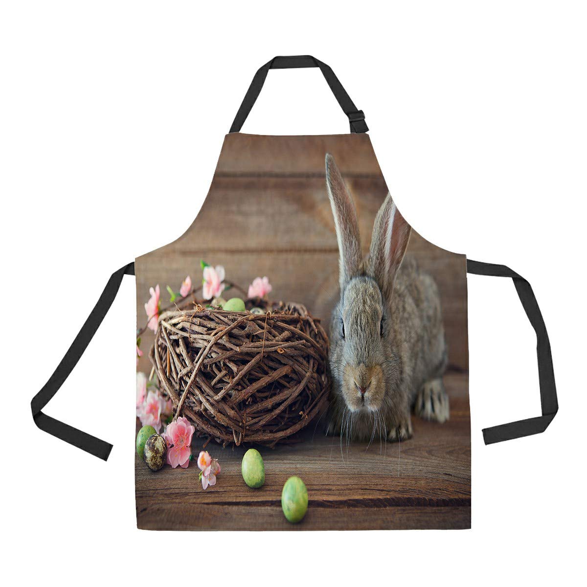 Happy Easter Bunny Eggs Nest Apron for Cooking, Baking & Gardening - Adjustable Kitchen Apron with Pockets for Women & Men - Perfect for Holiday Baking, BBQ Parties & Spring Gardening