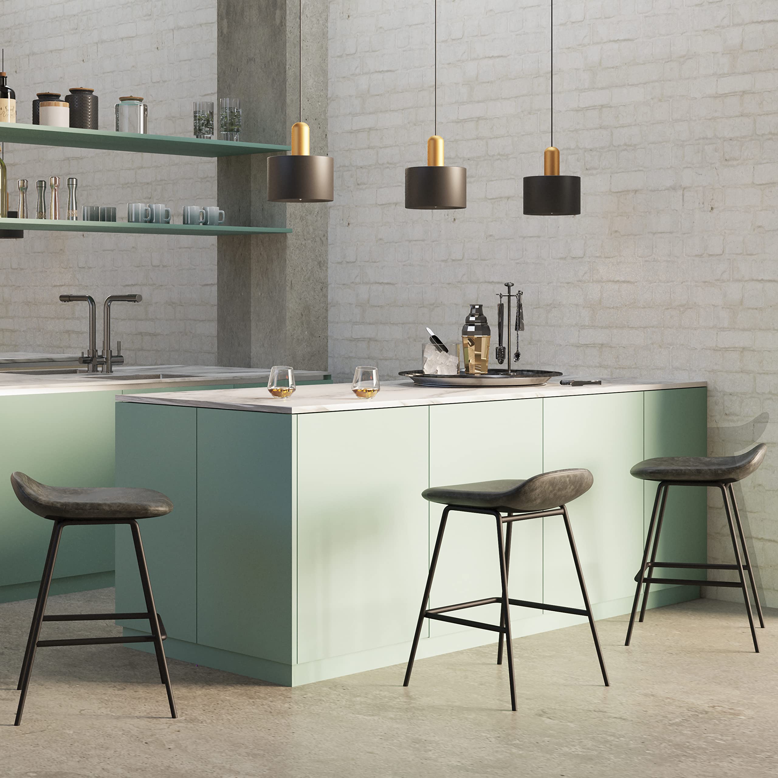 SIMPLIHOME Dafney Modern Counter Height Bar Stools (Set of 2) - Distressed Charcoal Grey Vegan Faux Leather - Kitchen Island & Breakfast Bar Stools for Dining Room, Kitchen, and Home Decor