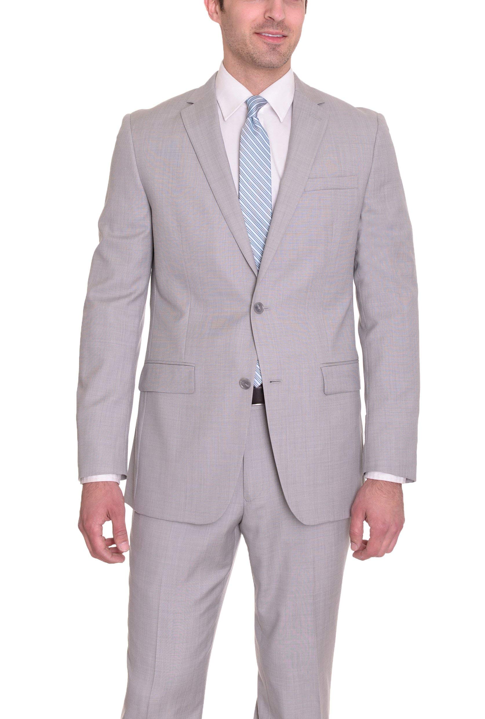 Bar III Slim Fit Light Gray Wool Suit for Men - Professional Two Button Textured Blazer for Business, Weddings & Formal Events