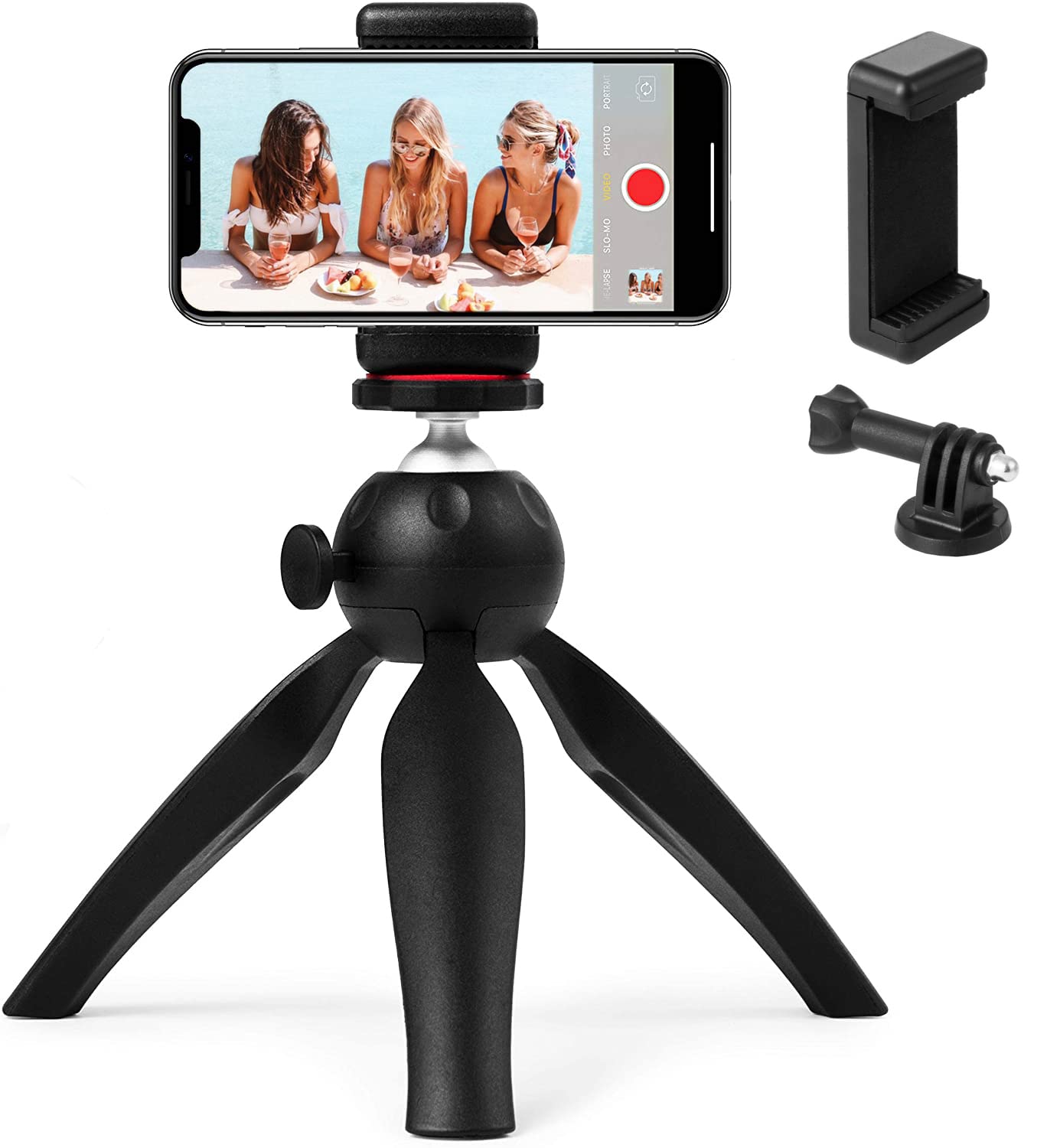 Polarduck Mini Tripod Phone Stand - Flexible Portable Tripod with Universal Phone Holder & GoPro Mount for iPhone, Android, Camera, Webcam - Perfect for Vlogging, Live Streaming, Zoom Meetings & Home Office