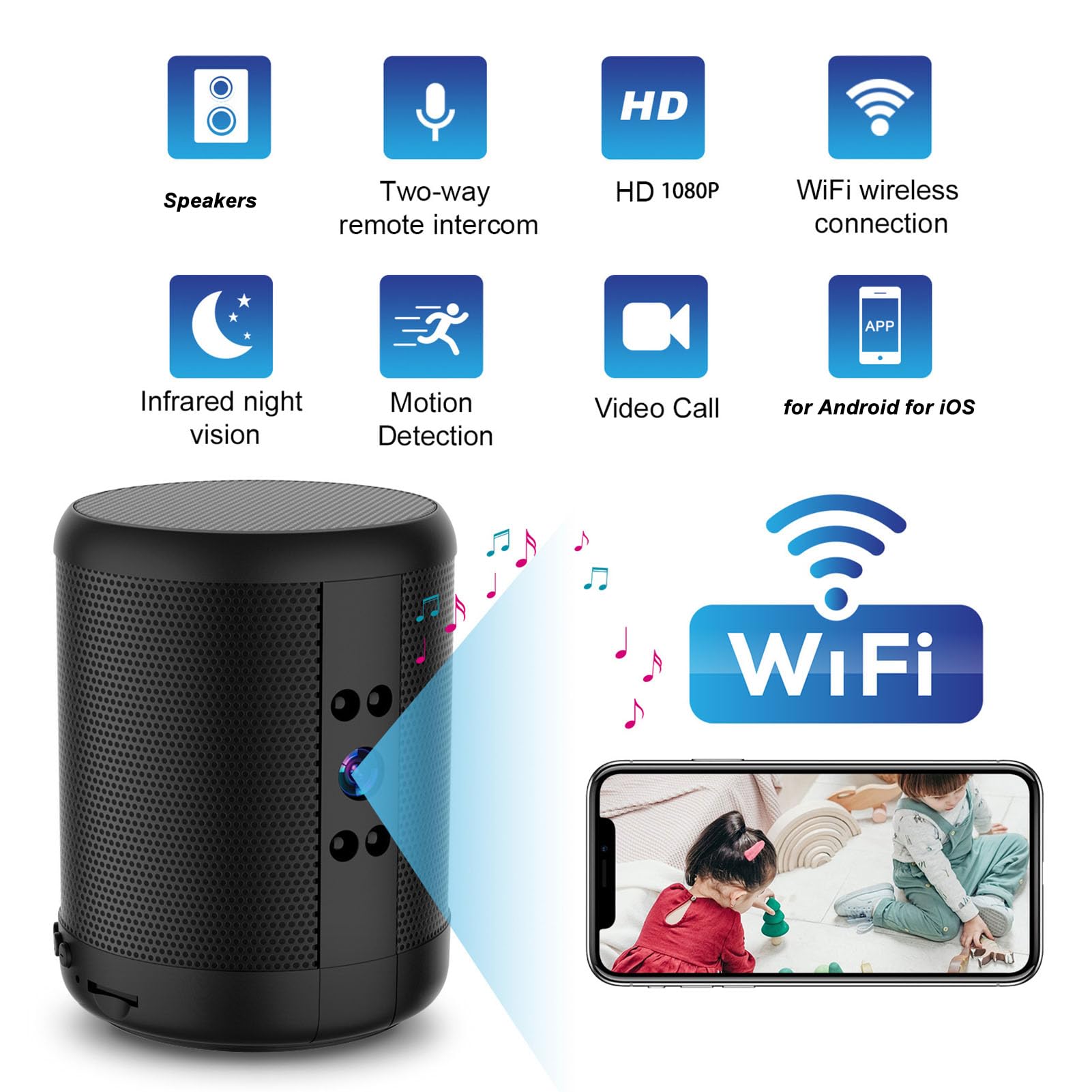 VBESTLIFE Hidden WiFi Camera with Stereo Speaker - 140° Wide Angle HD Night Vision, Bluetooth Speaker, App Control & 4500mAh Battery - Perfect for Home Security, Office Monitoring & Baby Monitoring