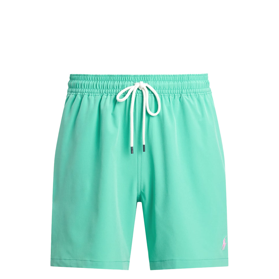 Men's Quick-Dry Swim Shorts with Pockets - Straight Leg Mid-Length Green Board Shorts for Swimming, Beach Vacation & Water Sports
