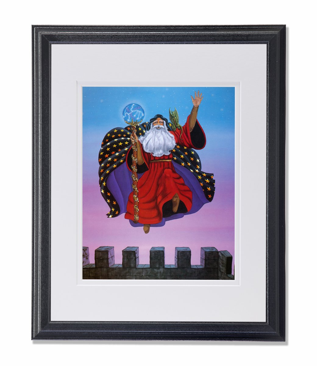 Fantasy Wizard Crystal Ball Wall Art Print - Matted & Framed Decor for Kids' Rooms, Themed Parties & Home Decor