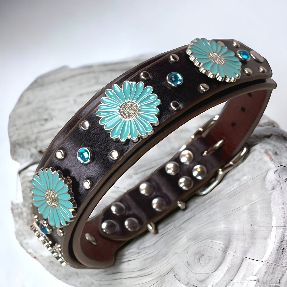 Custom Engraved Leather Dog Collar with Sunflower Design - Personalized Pet Collar for Small Medium Large Dogs - Durable Adjustable Dog Accessories for Walks, Training & Outdoor Adventures