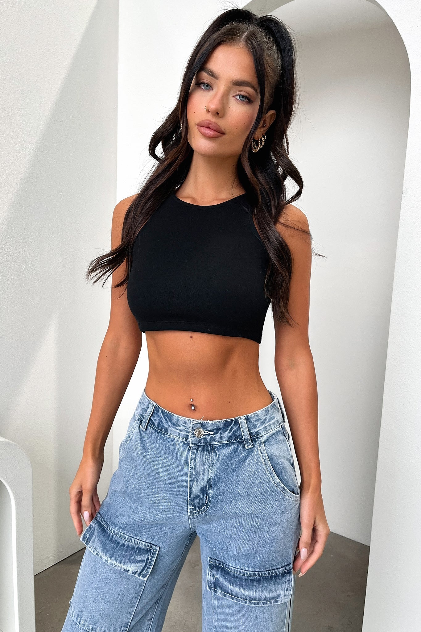 Adelina Black Crop Top for Women | Trendy Short Sleeve Summer T-Shirt | Perfect for Yoga, Gym, and Casual Outfits