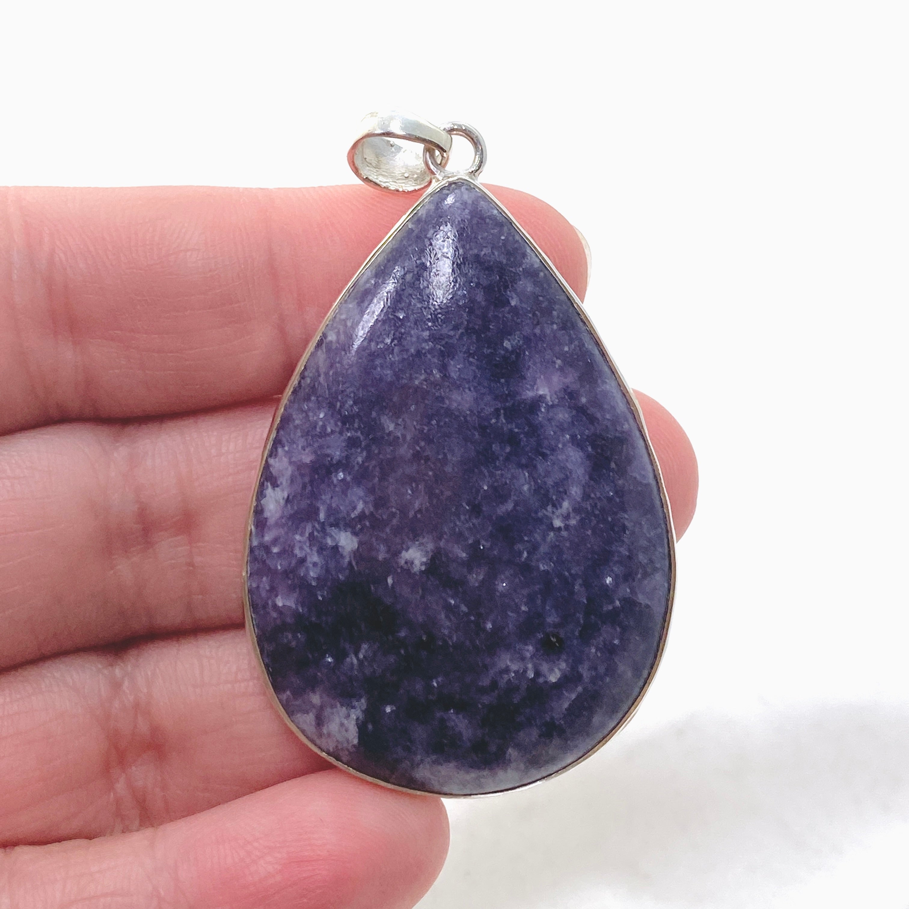 Lepidolite Teardrop Cabochon Pendant in Hammered Sterling Silver Setting KPGJ4609 - Healing Crystal Jewelry for Stress Relief & Meditation