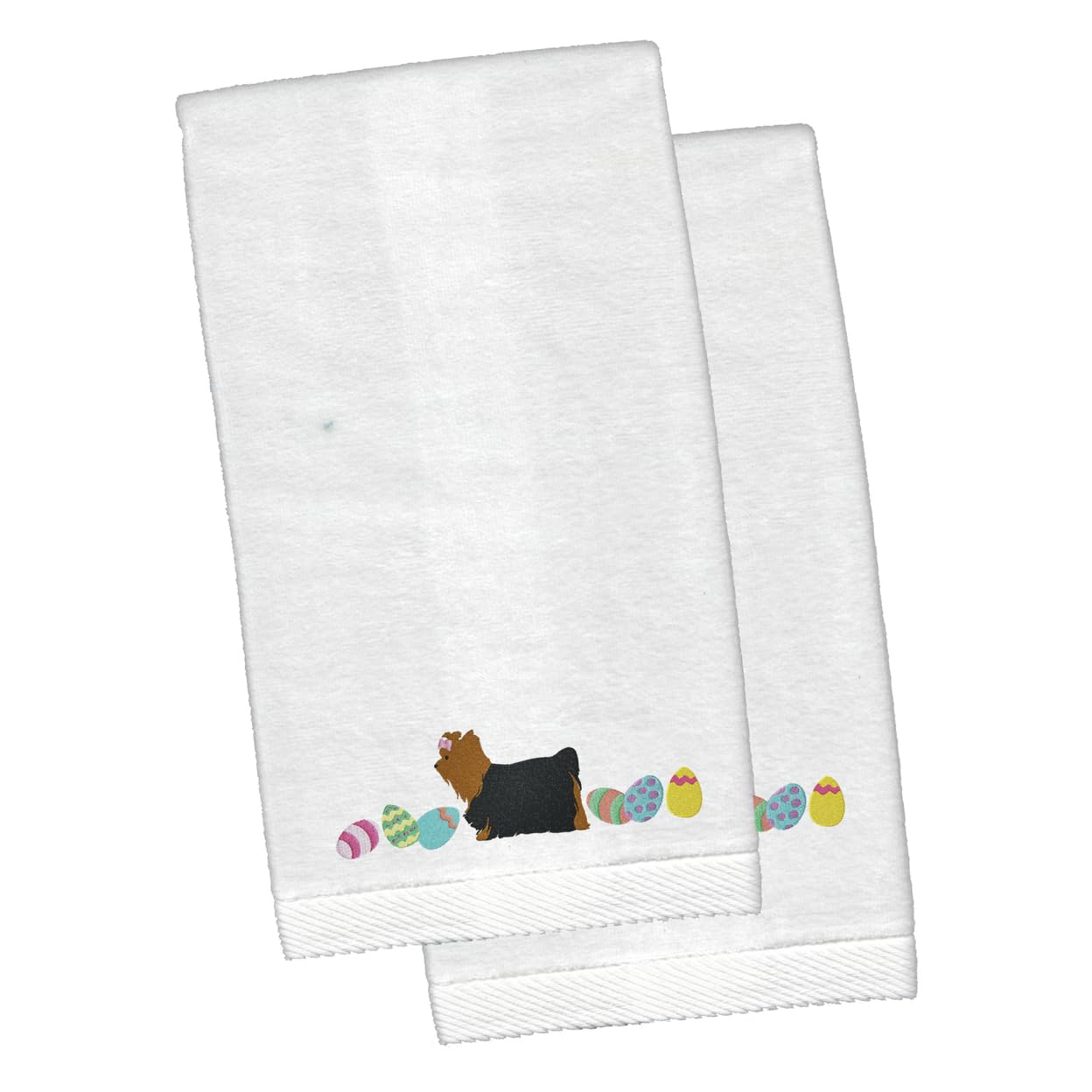 Yorkie Yorkshire Terrier Easter Embroidered Plush Hand Towel Set of 2 - Soft Bathroom & Kitchen Towels for Hand, Face, Hair, Tea, Dish Cloth - Perfect for Easter Decor, Guest Bathroom & Kitchen Use