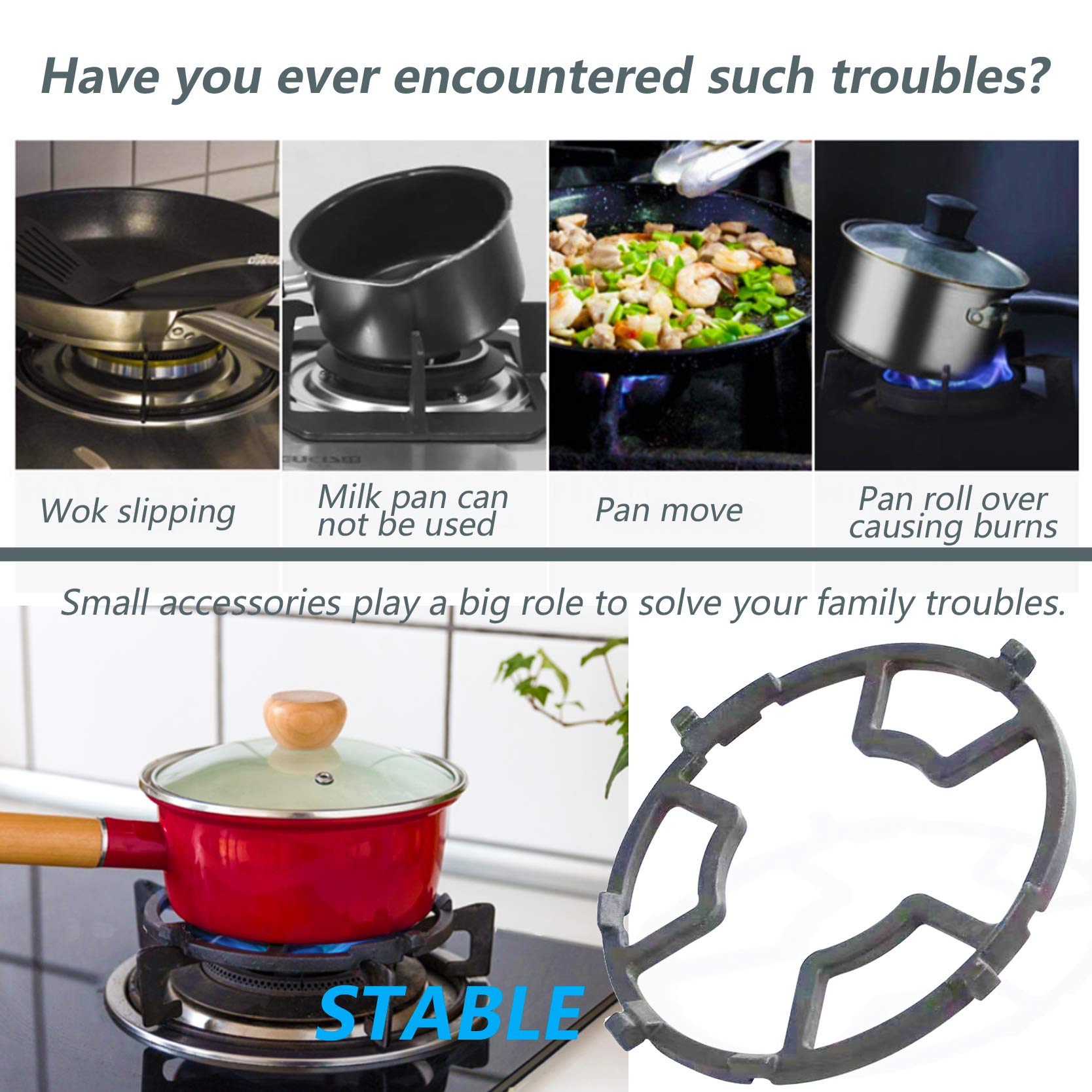 Non-Slip Cast Iron Gas Ring Reducer - 7.5 Inch Black Burner Grate for Butter Warmers & Small Saucepans - Universal Fit for Most Gas Stoves - Perfect for Wok Cooking, Melting Chocolate, and Simmering Sauces