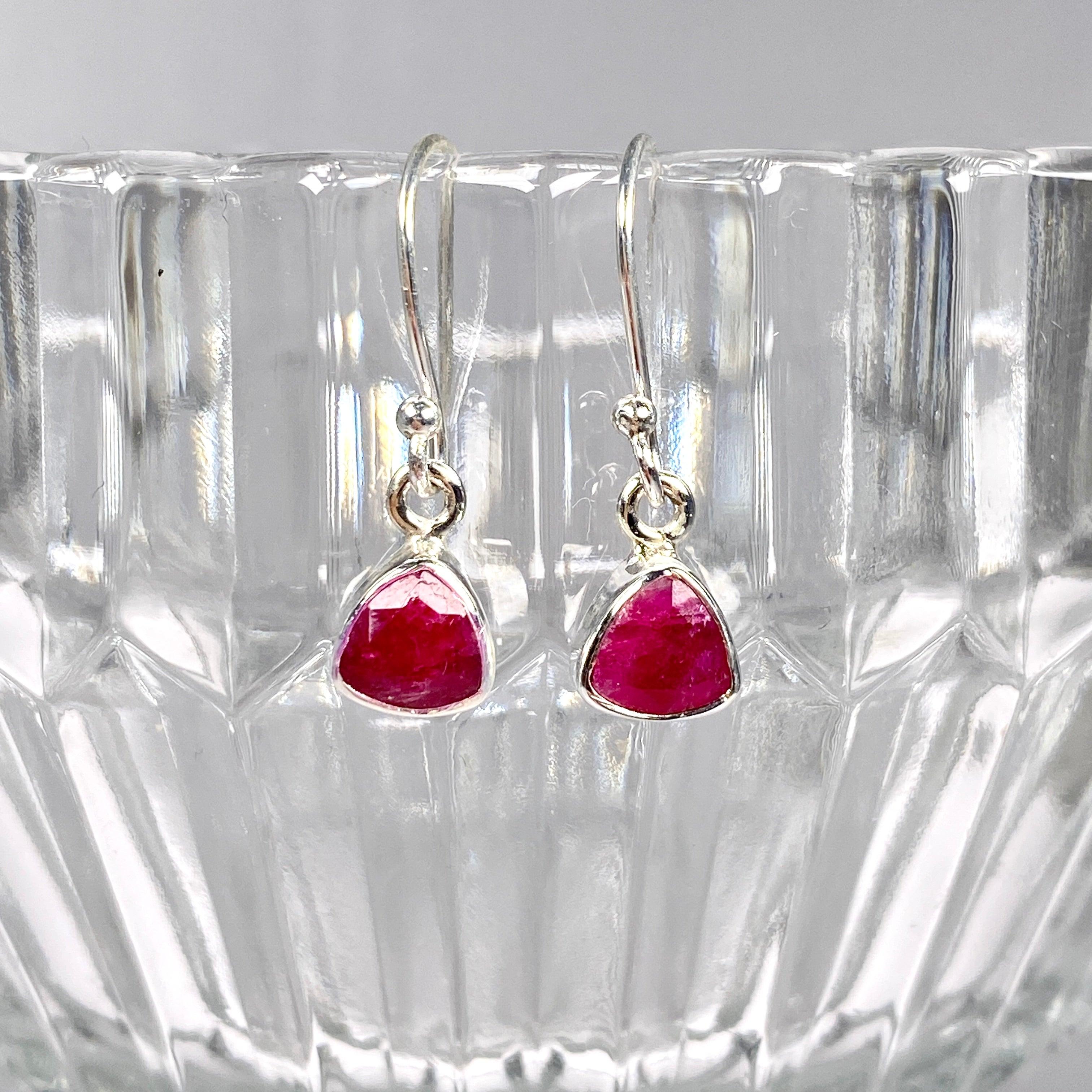 Petite Ruby Triangular Faceted Earrings R2363 RBT - Elegant Dangle Earrings for Women, Perfect for Parties, Weddings & Special Occasions