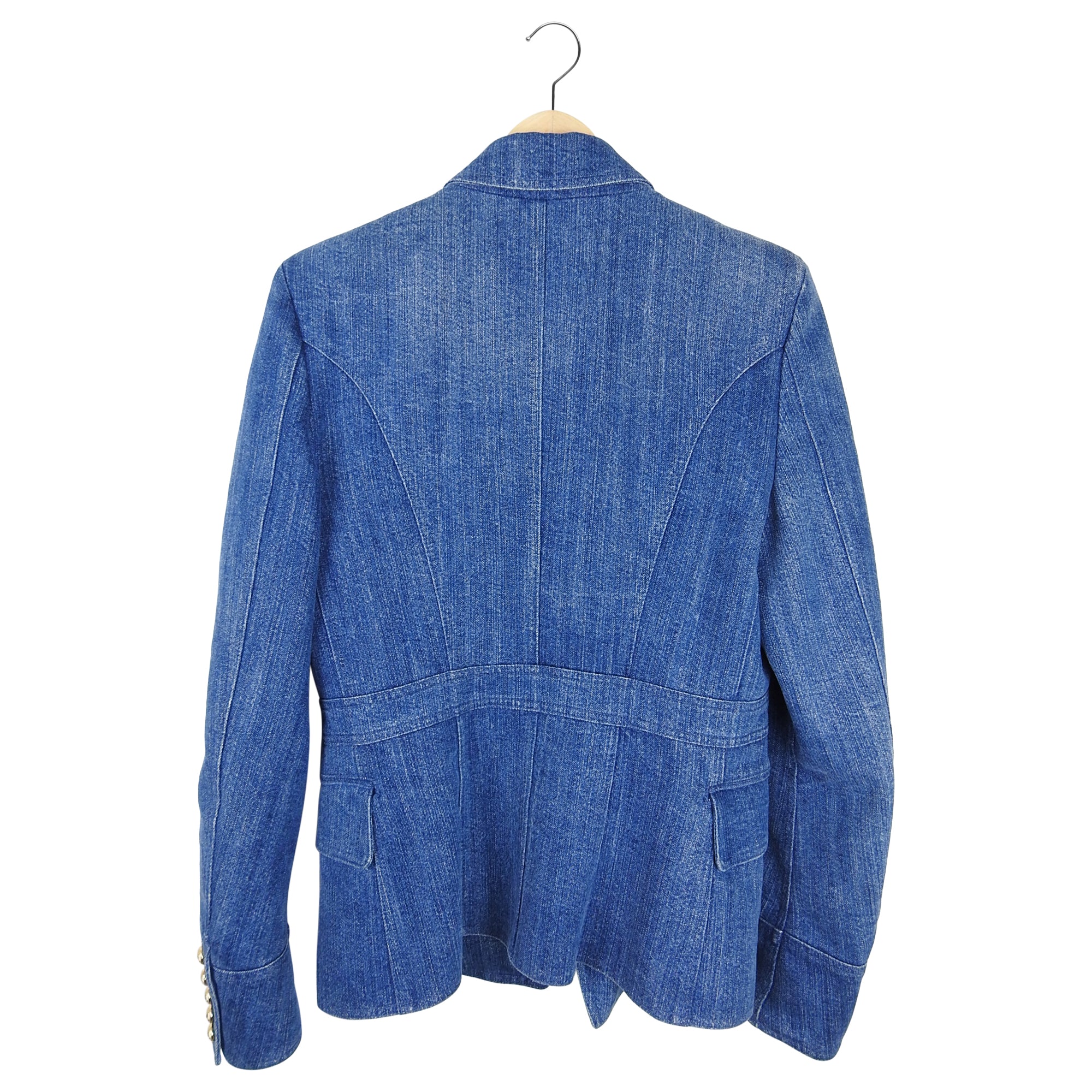 Balmain Denim Military Button Blazer Jacket for Women - Size FR40 / US 8 - Perfect for Office Wear, Night Out & Special Occasions
