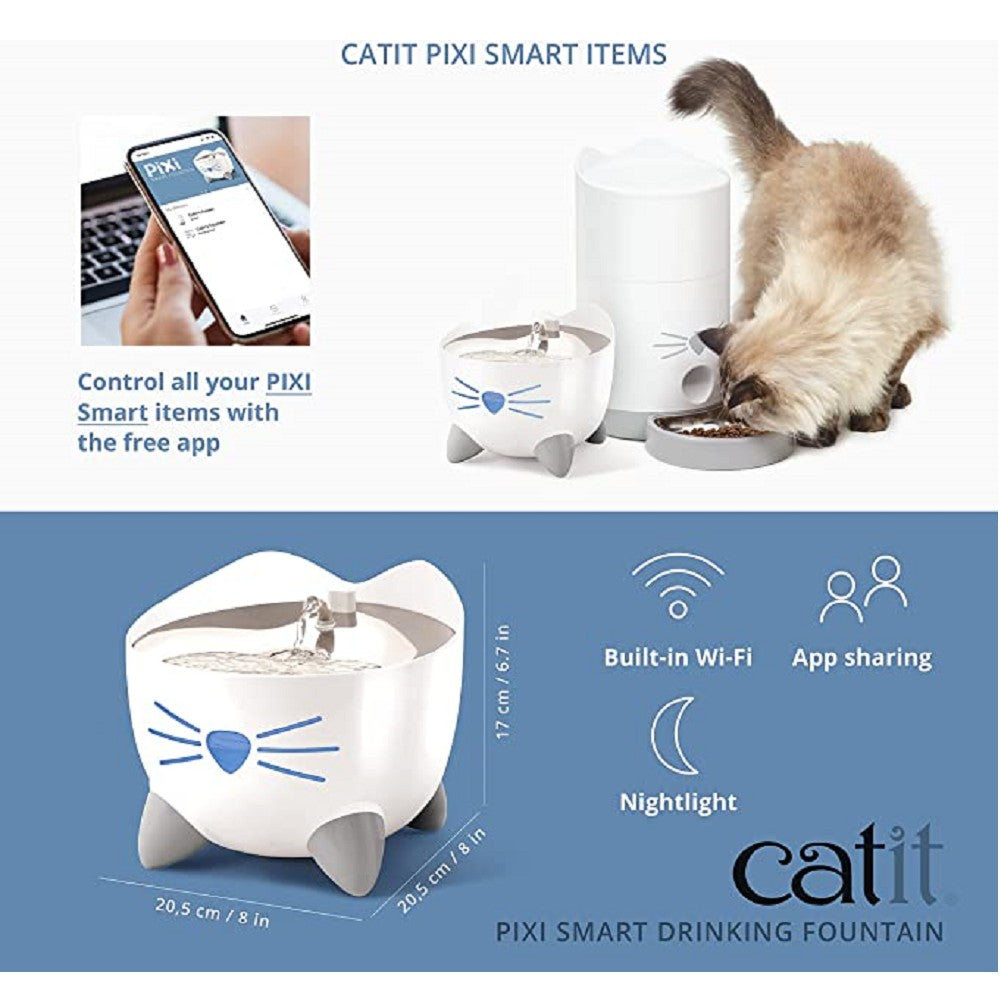 Pixi Smart Pet Water Fountain - Automatic Cat & Dog Drinking Bowl with LED Light & Quiet Pump for Home, Office, or Travel Use