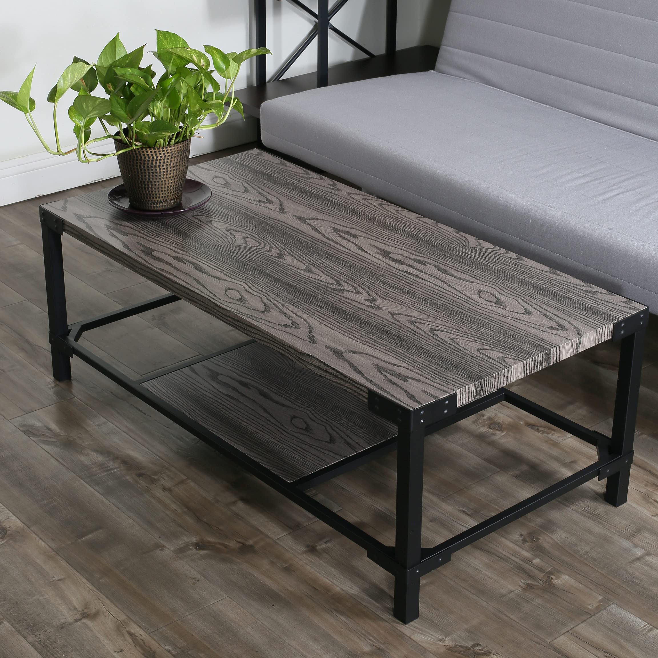Davee Modern Coffee Table - Walnut Finish Rectangle Wood & Metal Frame - Stylish & Durable Living Room Furniture for Home Decor
