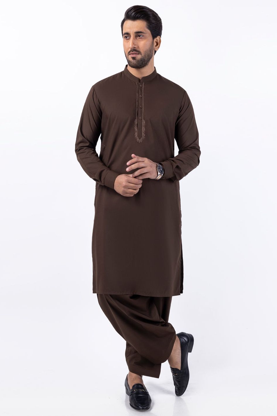 Stylish Blended Brown Kameez Shalwar Outfit - Premium Cotton Almirah Collection for Women | Perfect for Eid, Weddings & Special Occasions