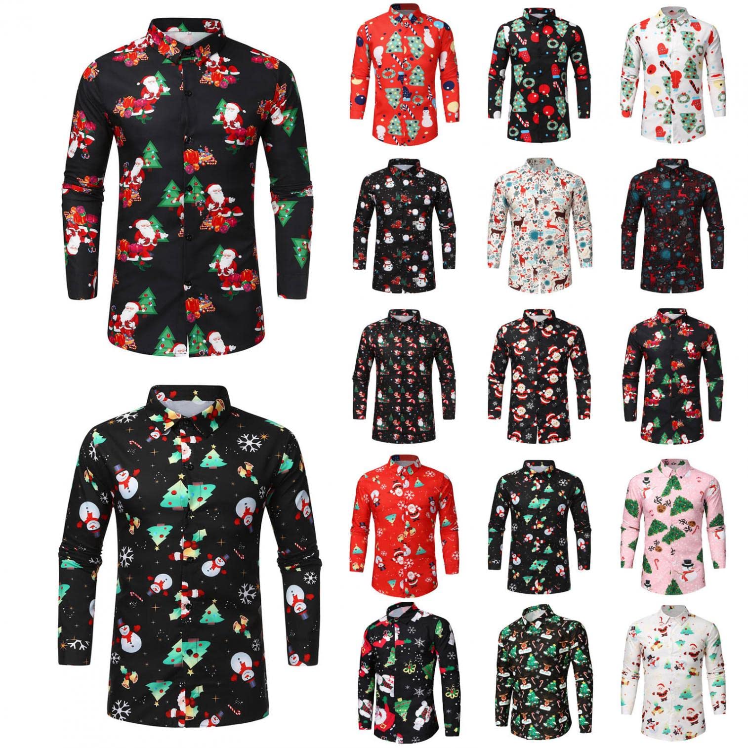 Funny Christmas Graphic Button Down Shirts for Men - Slim Fit Casual Long Sleeve Holiday Party Dress Tops - Perfect for Xmas Gatherings, Office Parties & Festive Celebrations