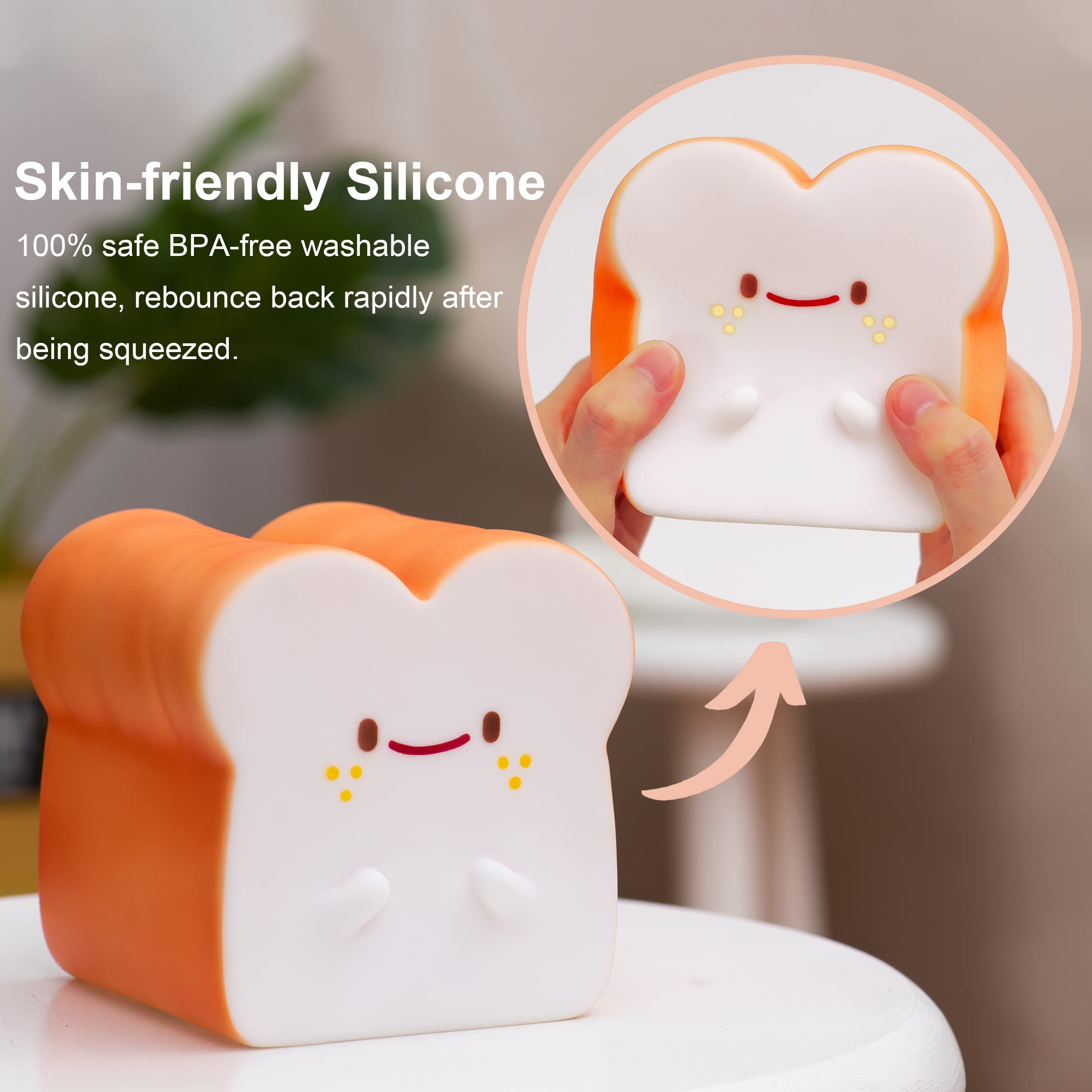 Baby Night Light - Cute Bread Toast LED Lamp for Kids Room with Timer Auto Shutoff, AAA Battery Operated Silicone Nightlight, Kawaii Bedroom Decor - Perfect for Nursery, Toddler Sleep Aid & Birthday Gifts for Teen Girls