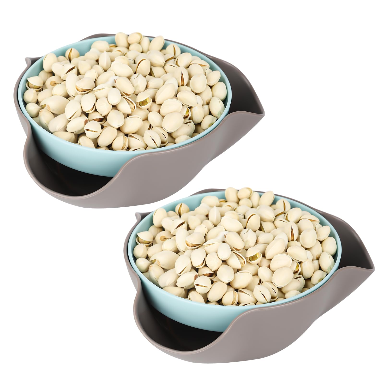 2-Pack Double Dish Pistachio Bowl - 2-Tier Serving Dish for Nuts, Snacks, Fruits & Candy - Perfect for Parties, Movie Nights & Entertaining Guests